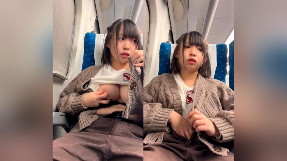 電車でキョロキョロしながら露出＆手突っ込んでオナニー